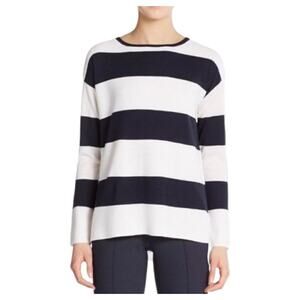 Vince Ottoman Navy White Striped Long Sleeve Boatneck Pullover Sweater Size S